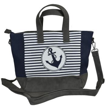 Handtasche Umhängetasche mit kleinen Henkel Anker gestreift blau