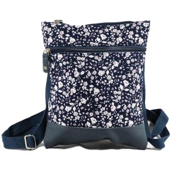 Handtasche Patchwork Crossbag Blume Blau Navy-Rose