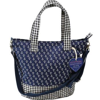 Handtasche Umhängetasche mit kleinen Henkel Patchwork Anker Blue