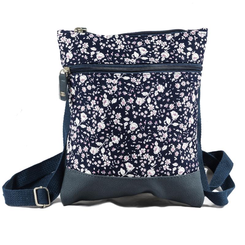 Handtasche Patchwork Crossbag Blume Blau Navy-Rose